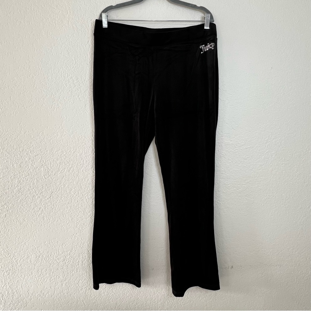 Juicy Couture Velour Track Pants Women’s Size XL Black Wide Leg Y2K Bedazzled